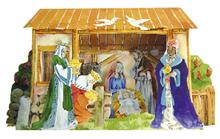 wenskaart kerststal duiven