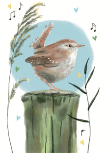 wenskaart Vogel op boomstam