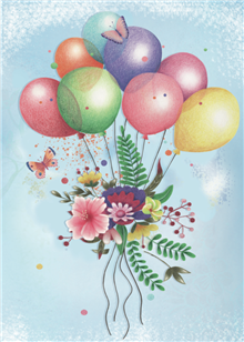 wenskaart Bloemen en ballon