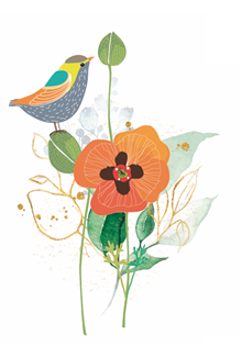 wenskaart Vogel op bloemen