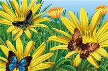 wenskaart Vlinders en gele bloemen