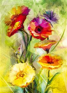 wenskaart gerbera rood/geel
