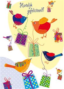 wenskaart vogels cadeautjes  Gefeliciteerd