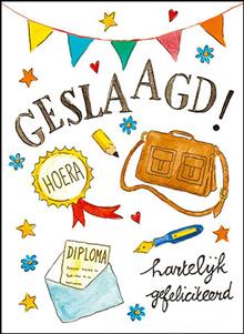 wenskaart schooltas  Geslaagd