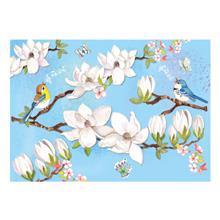 wenskaart Bloemen en vogels blauw