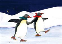 wenskaart pingu‹ns schaatsen