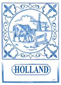 wenskaart    Holland  koe en molen