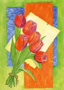 wenskaart bos rode tulpen