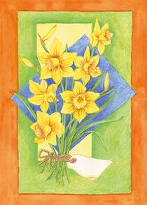wenskaart bos gele narcissen