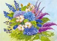 wenskaart boeket hortensia korenbloemen