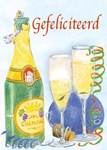 wenskaart champagne  Gefeliciteerd