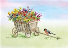 wenskaart bolderkar bloemen goudvink