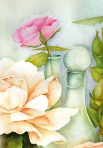 wenskaart rozen fles