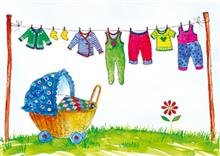 wenskaart geboorte kinderwagen waslijn