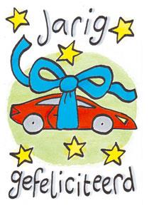 wenskaart Jarig Gefeliciteerd  auto