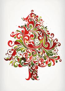 wenskaart eco-lam. kerstboom rood groen