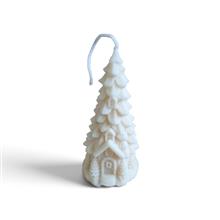 Eco koolzaad Kerstboom Huisje wit (11x5,5 cm)