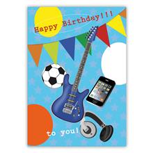 MCwenskaart gitaar voetbal    Happy birthday.