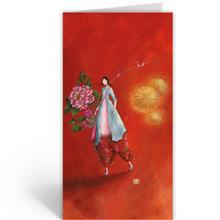GB22664 Wenskrt+env rh (setv6) - Rood, grote roze bloem